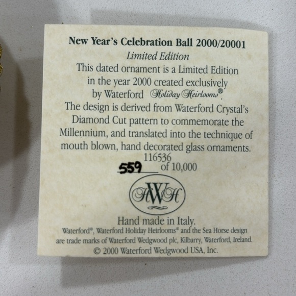 Waterford Holiday Heirlooms Limited Series New Year’s Celeb Ball 2000/2001 - Picture 13 of 16